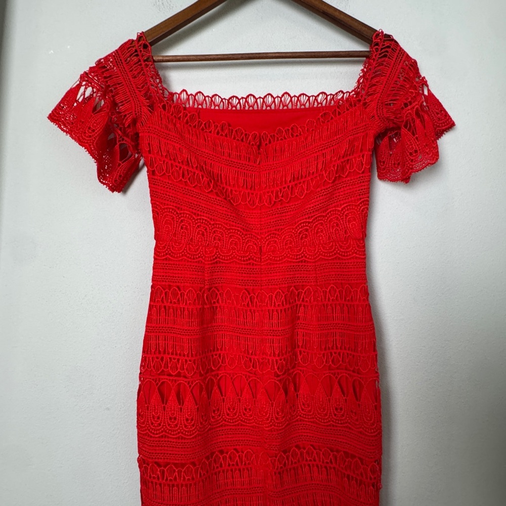 Saylor x Free People Mariah Lace Crotchet Midi Dress Red‎ Size Small - Picture 6 of 11